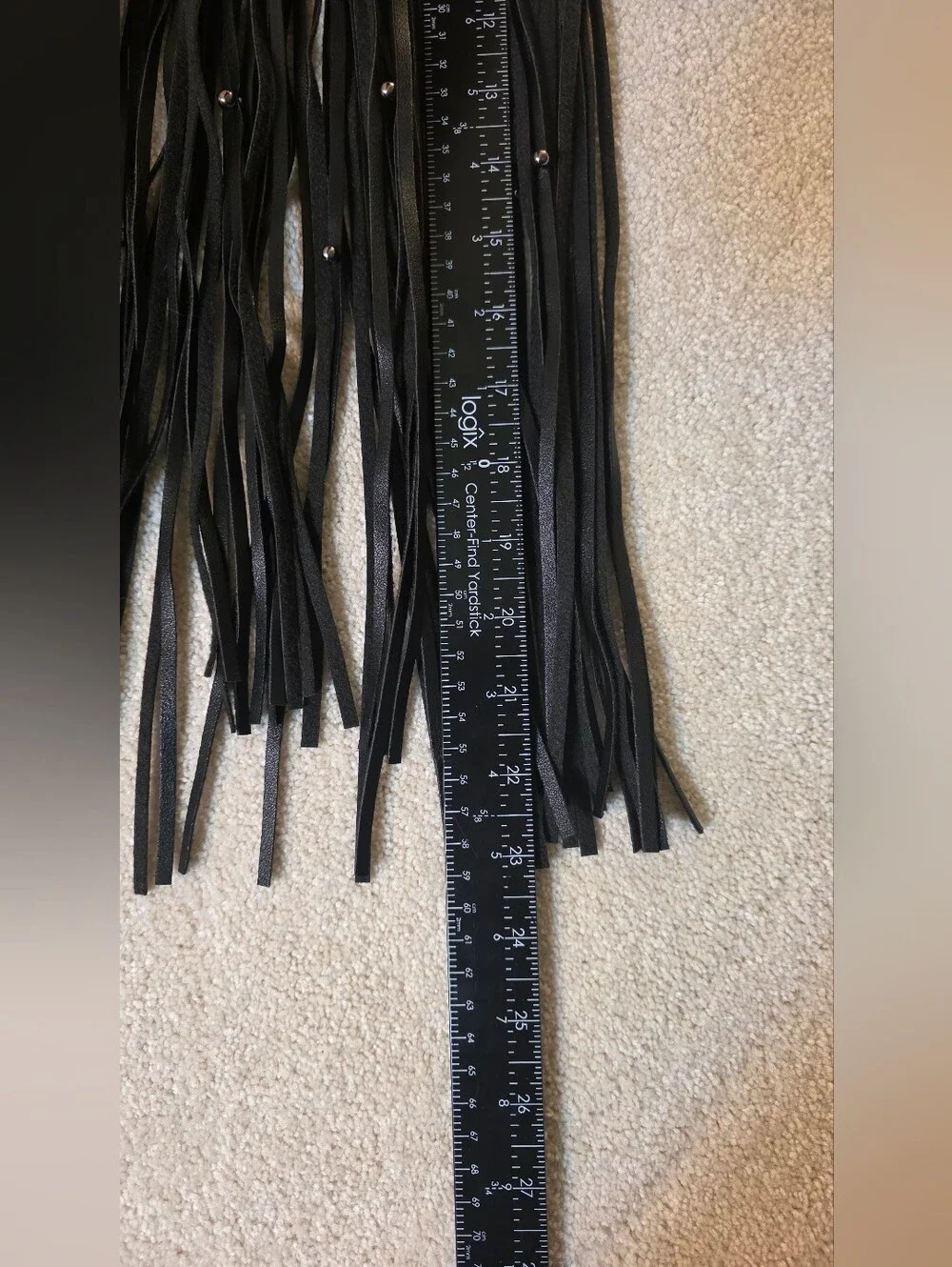 Long Faux Leather Black Studded Fringe Belt Western Boho Festival Punk OS NWT